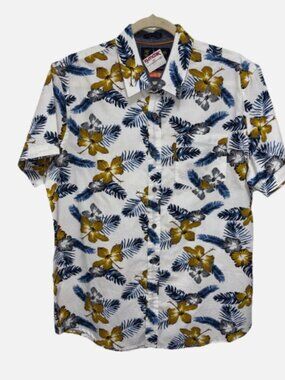 MBX Premium Goods Mens Medium Paradise Shirt Tropical Floral Button Down White